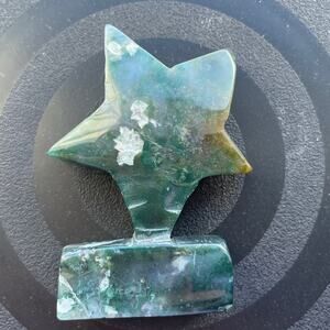 Pretty Moss Agate Star on Stand - D